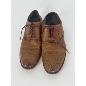 Johnston Murphy Mens 9M Leather Wingtip Oxford Dress Shoes Brown Cap Toe